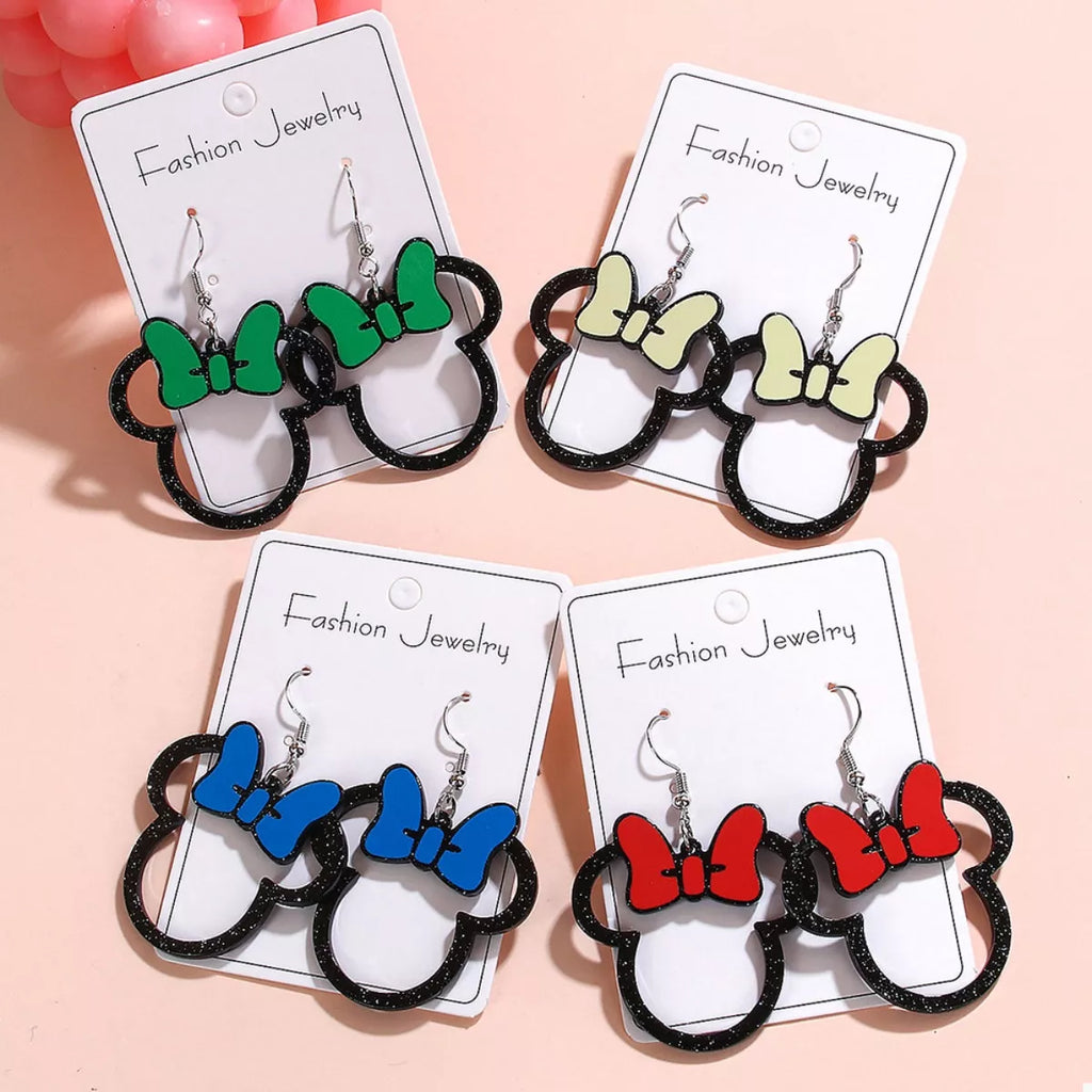 Mickey Mouse Bow Drop Earrings (Multiple Colors)