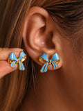 Gold Plated Oil Drip Bow Stud Earrings