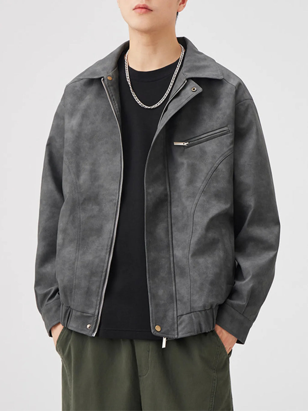Men's Regular and Plus Size Vintage Style Zip Up Leather Jacket