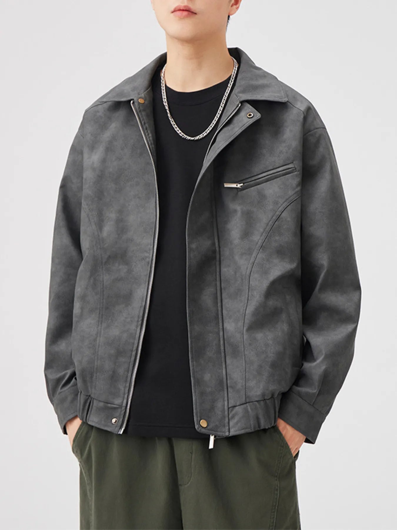 Men's Regular and Plus Size Vintage Style Zip Up Leather Jacket