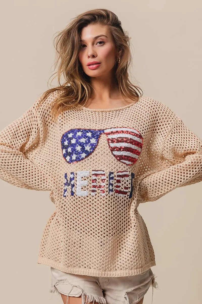 BiBi Sequin American Flag Sunglasses Knit