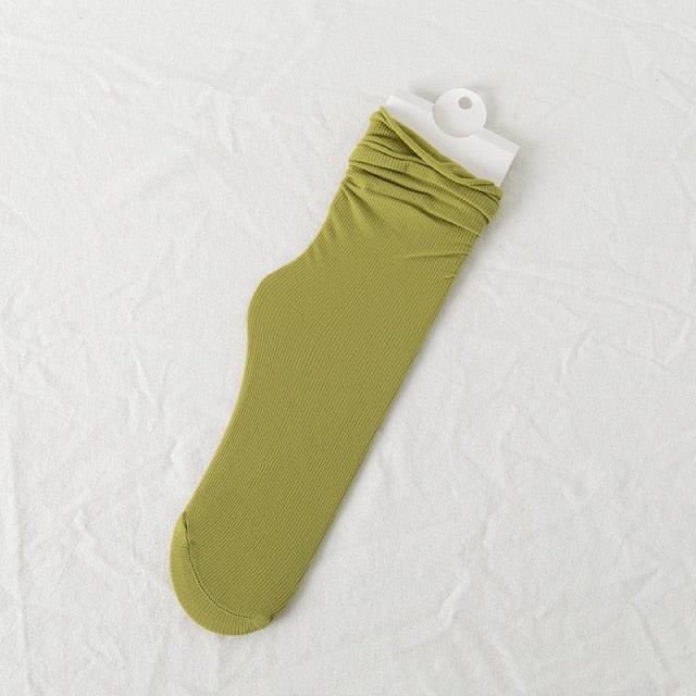 1/2 Pairs Girls Thin Socks Pack Harajuku Cute Long Frilly Socks Casual Soft Nylon High Elastic Solid White Purple Solid Color Stylish Casual Socks For Men And Women