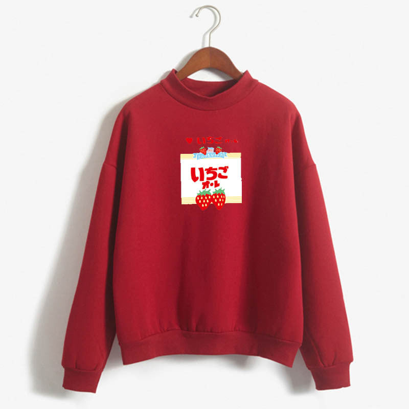 Strawberry Milk Kawaii Print Long Sleeve Sweatshirt