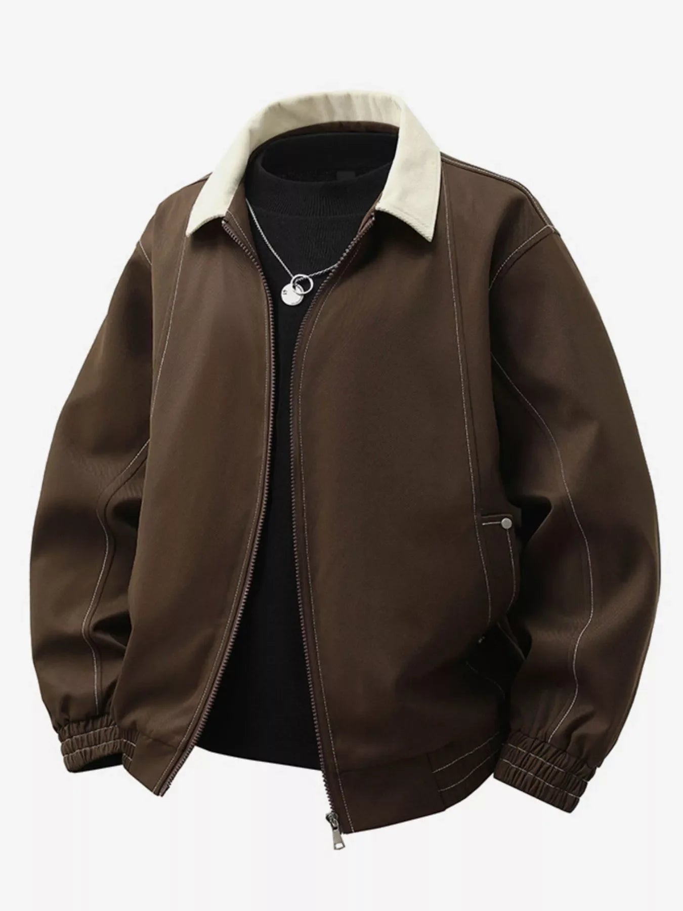 Men's Collared Neck Zip-Up Jacket