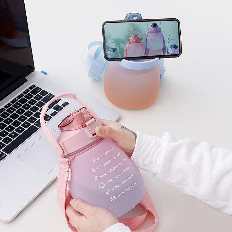 1300ml Water Bottle with Straw for Girls Plastic Cute Water Cup Female Children Summer Outdoor Sports Portable Drinkware  Gradient Color Cup Water Cup Outdoor Portable Water Bottle With Strap Large Capacity Straw Cup
