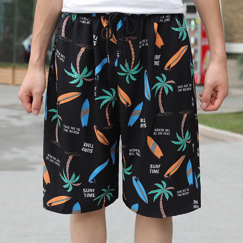 Summer Beach Pants Men's Loose Casual Fifth Pants Ice Silk High Elasticity Quick-drying