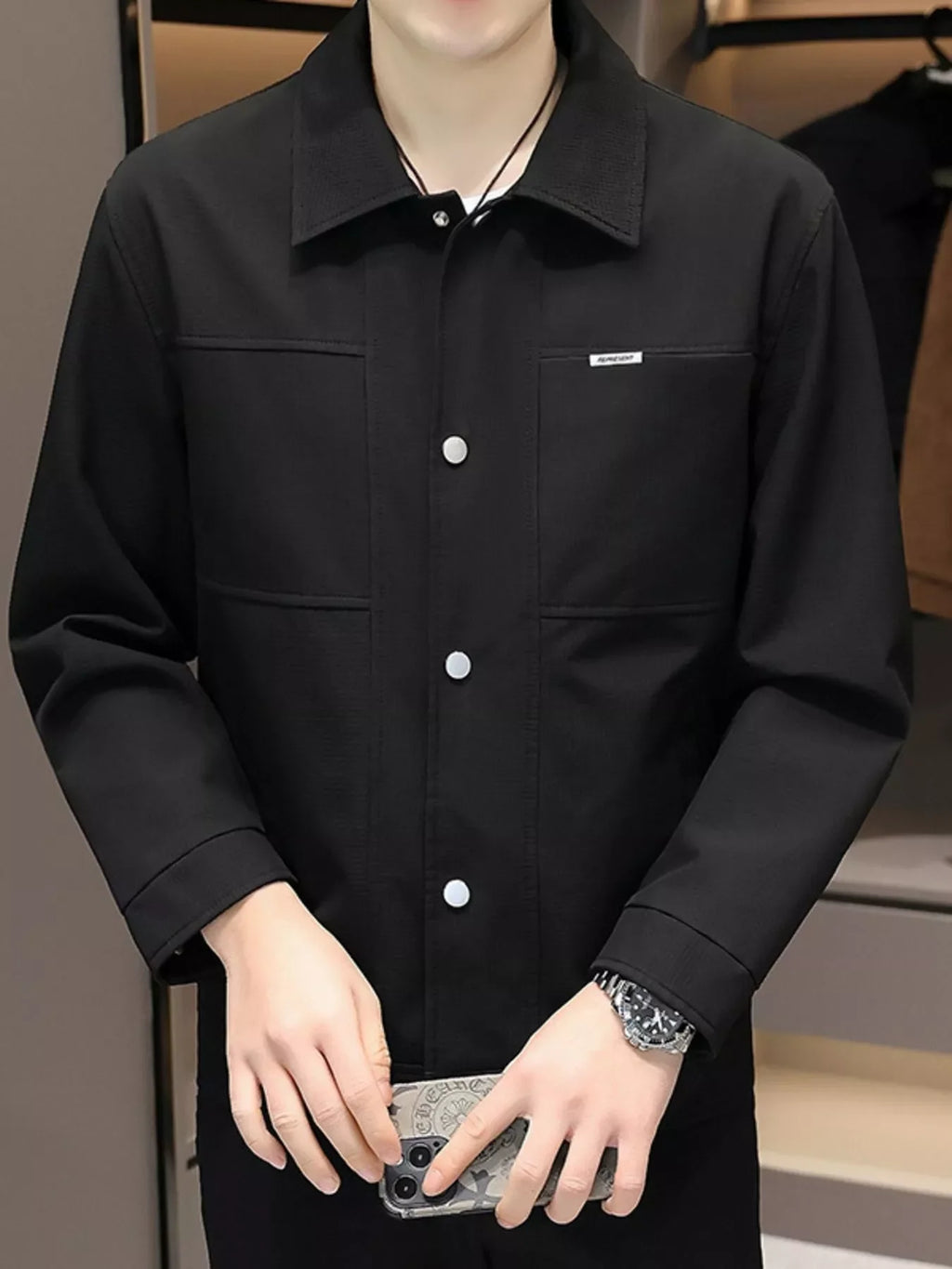 Men's Regular and Plus Size Snap Down Long Sleeve Jacket