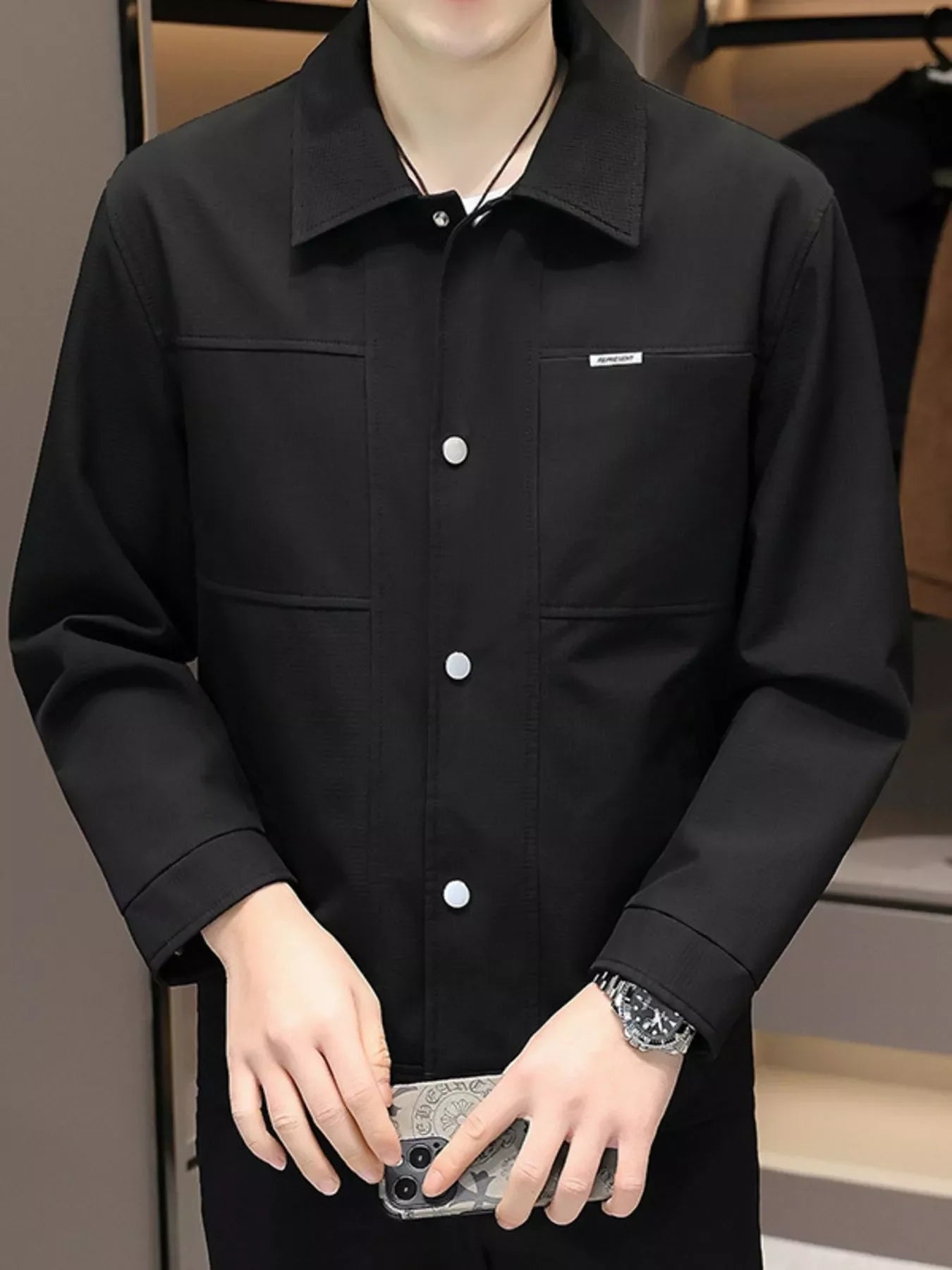 Men's Regular and Plus Size Snap Down Long Sleeve Jacket
