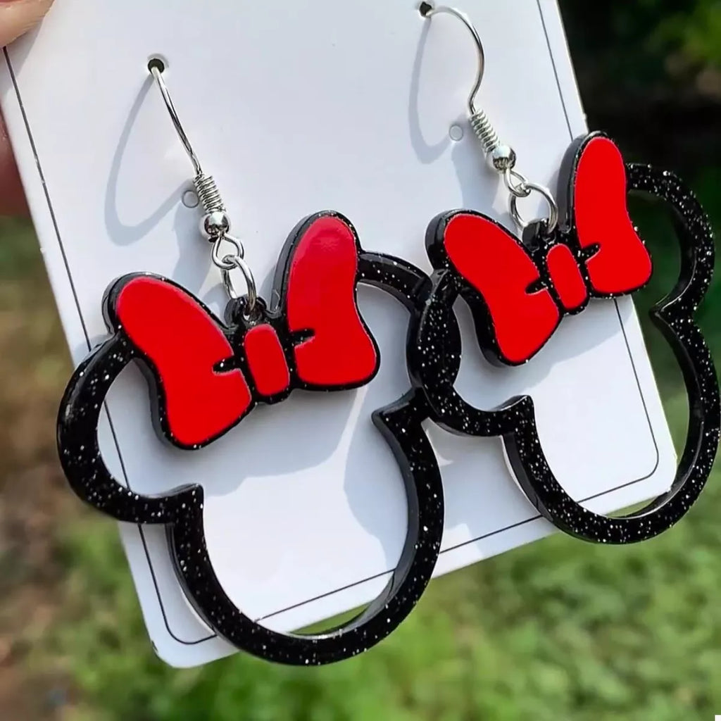 Mickey Mouse Bow Drop Earrings (Multiple Colors)