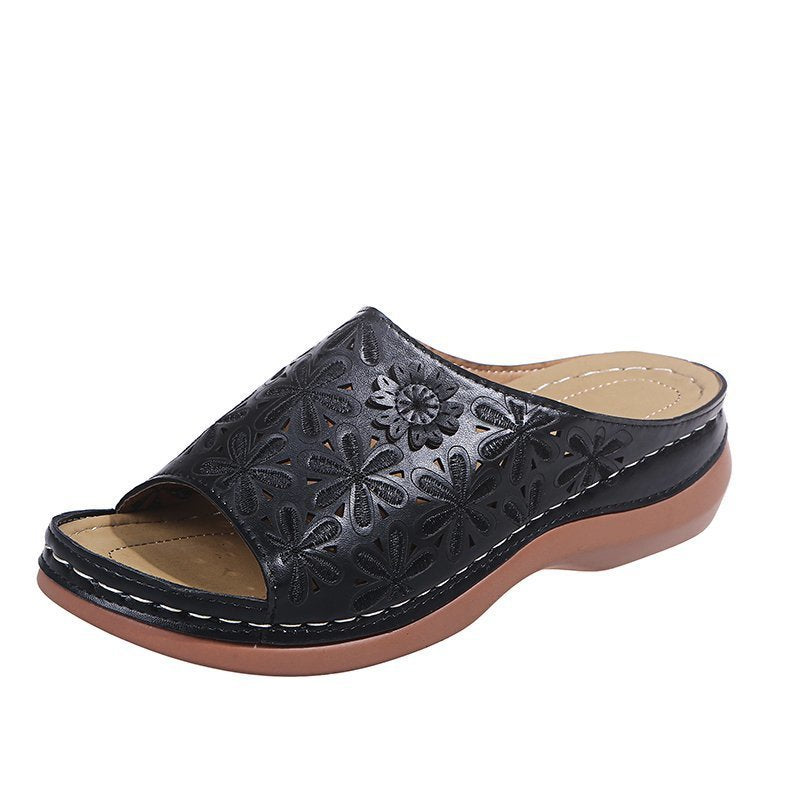 Retro Slippers Women Hollow Floral Shoes Outdoor Summer Sandals
