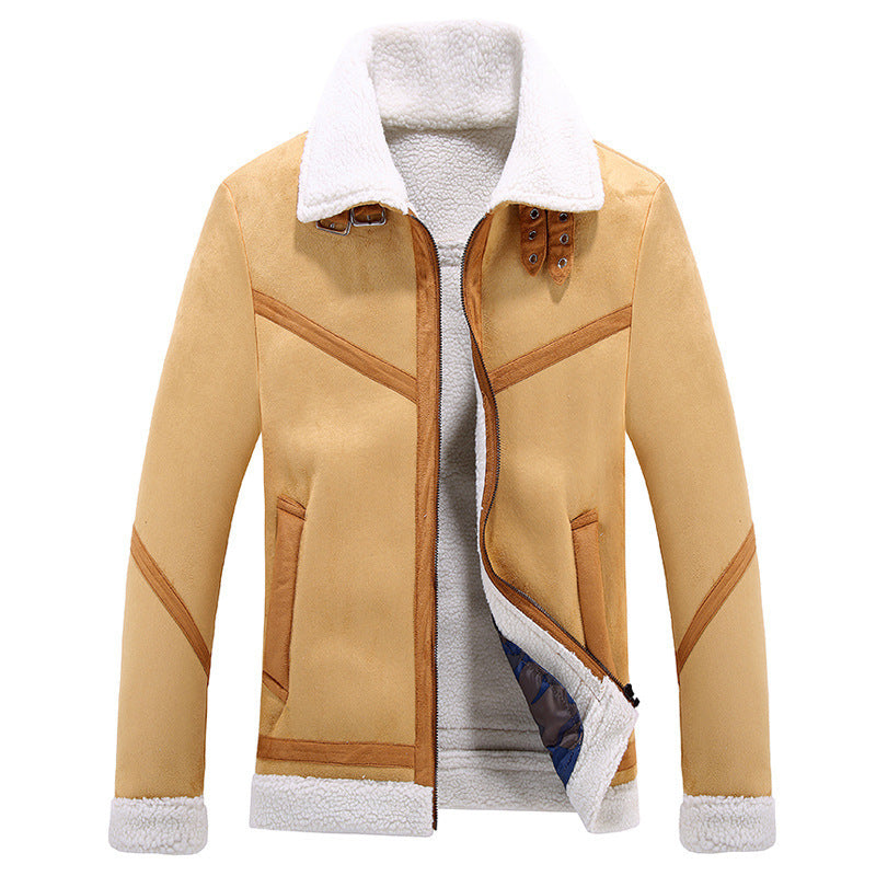 Winter men's leather and fleece jacket