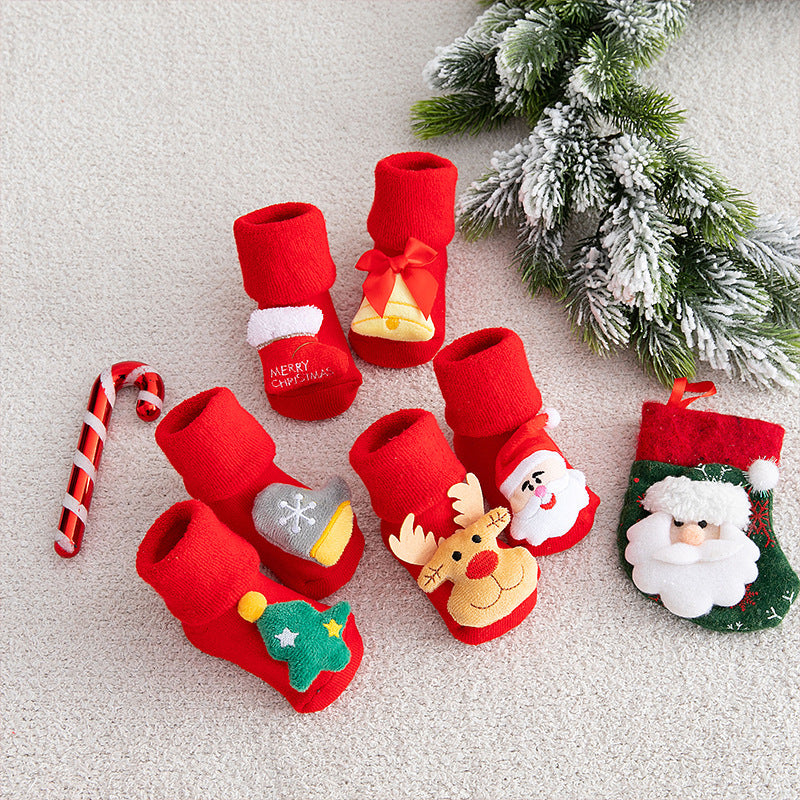Baby Socks Christmas Anti Slip Short Socks for Baby Newborn Winter Warm Infant Cartoon Girls Boys