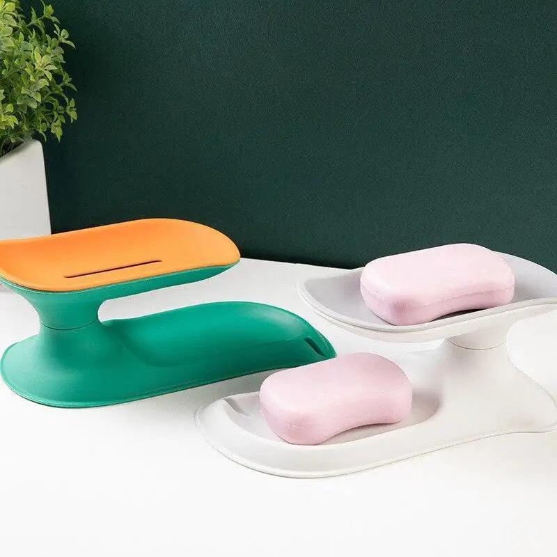 1Pcs Faucet Shape Draining Soap Dish Portable Bathroom Products Double Layer 3Colors Eco-friendly Soap Box Draining Soap Dish Sponge Holder Soap Container with Waterfall Spout for Bathroom Shower Kitchen Sink