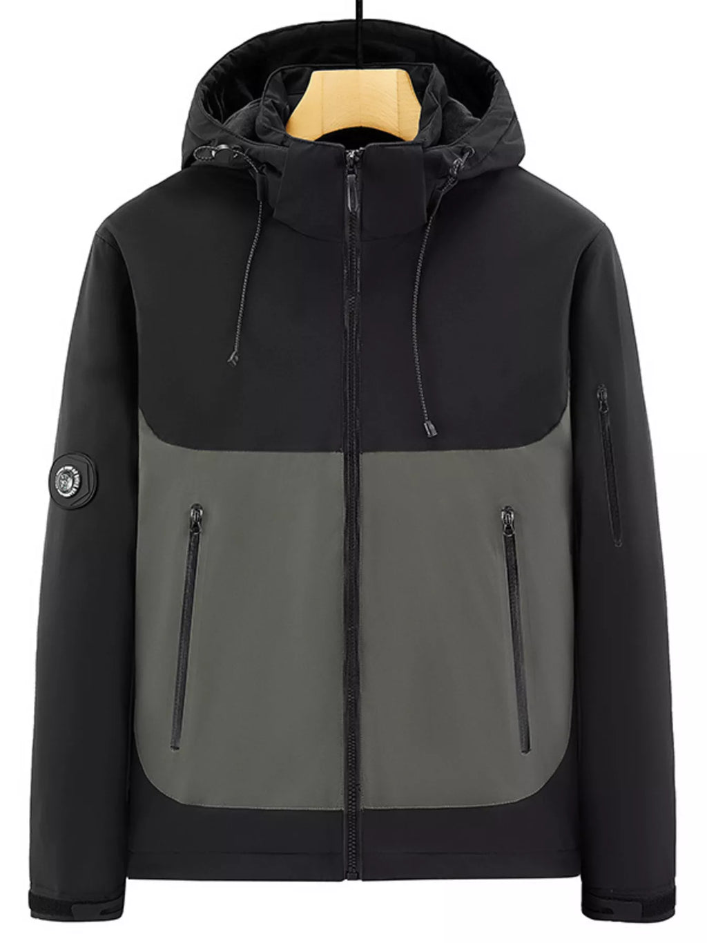 Men's Regular and Plus Size Hooded Color Block Windproof Jacket