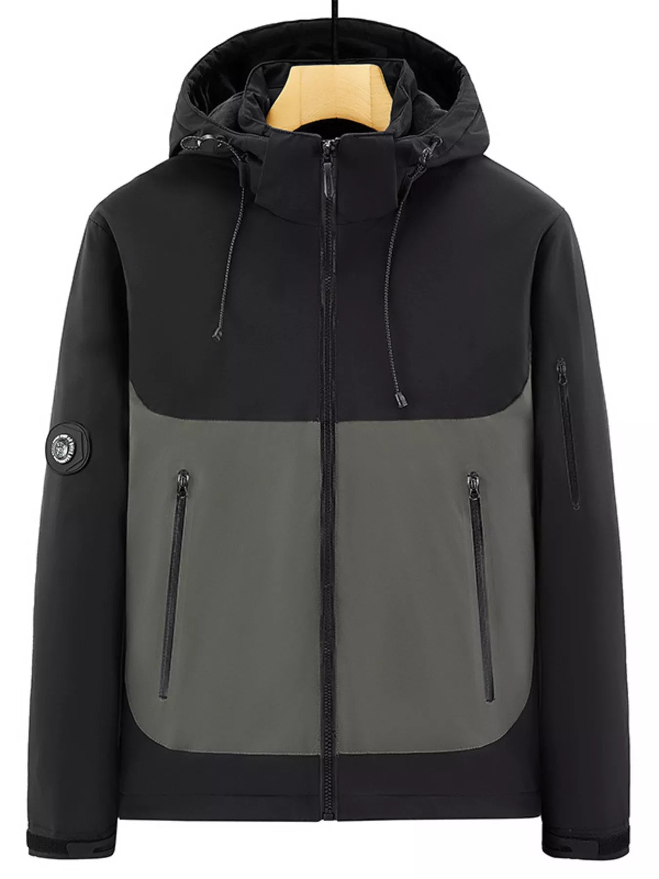 Men's Regular and Plus Size Hooded Color Block Windproof Jacket