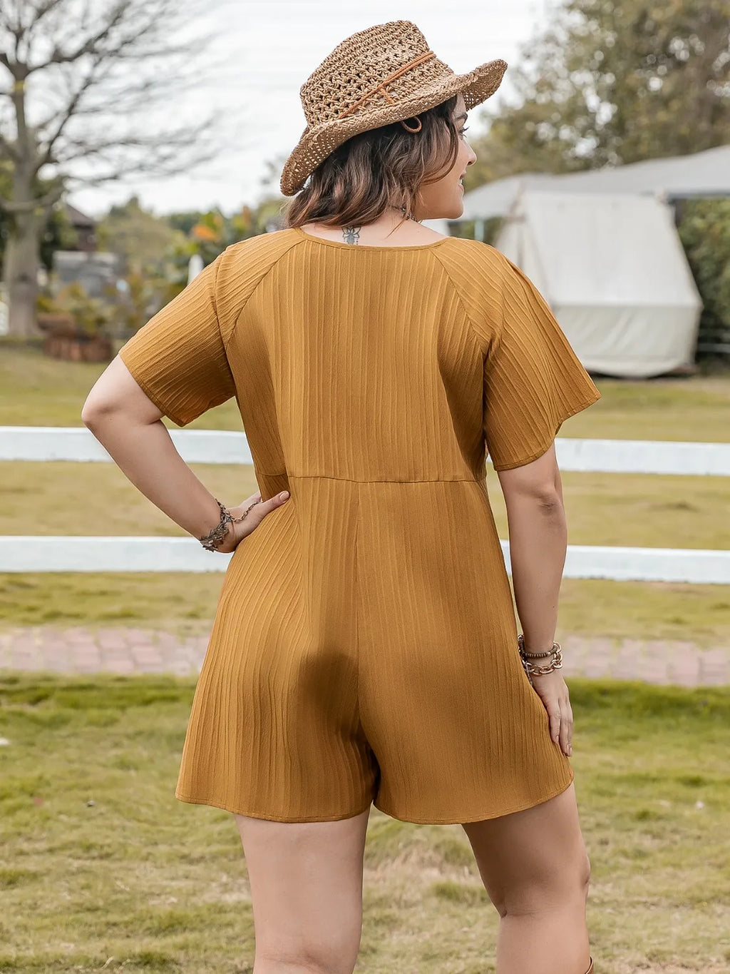 Mustard V-Neck Short Sleeve Romper