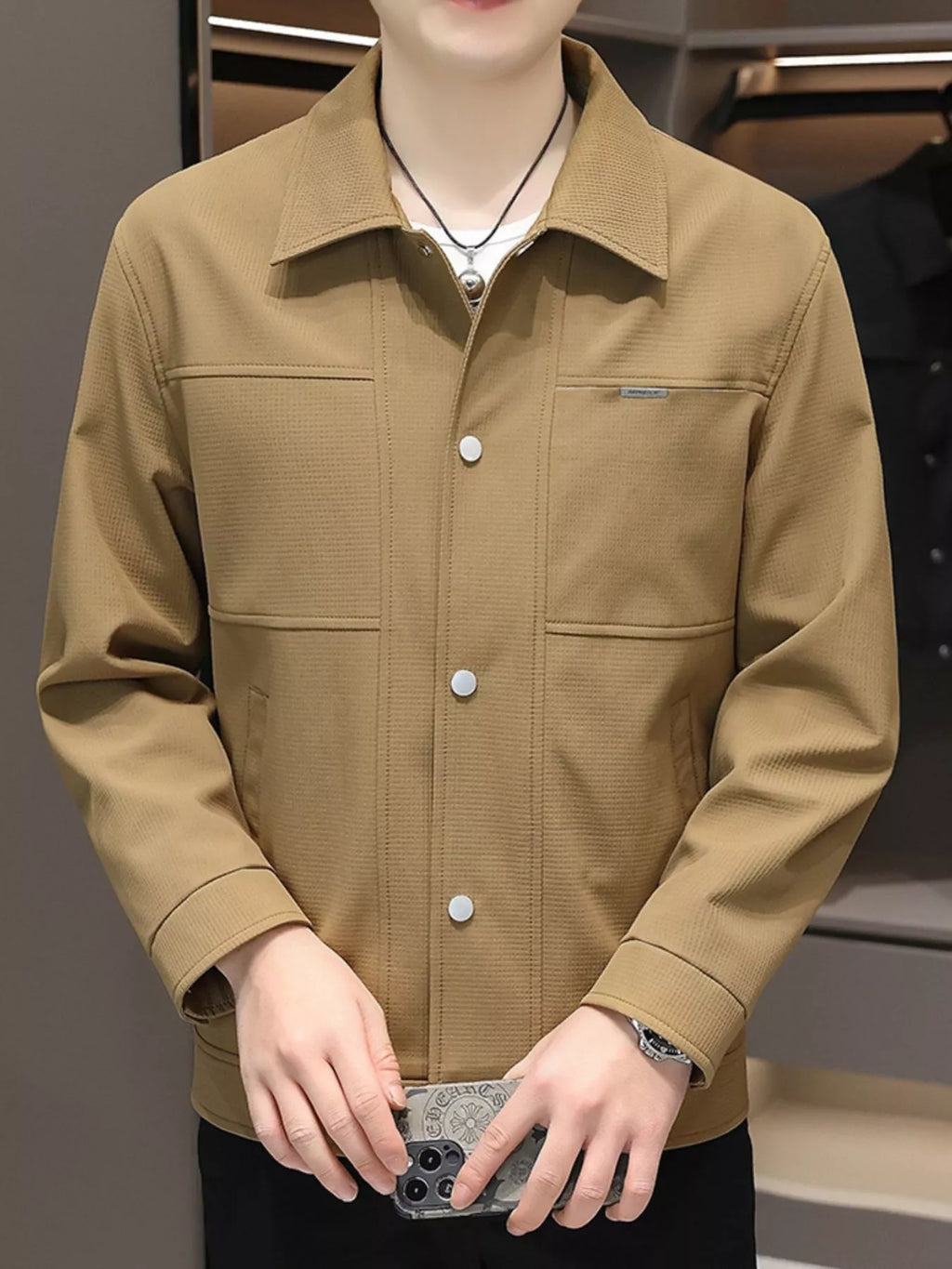 Men's Regular and Plus Size Snap Down Long Sleeve Jacket
