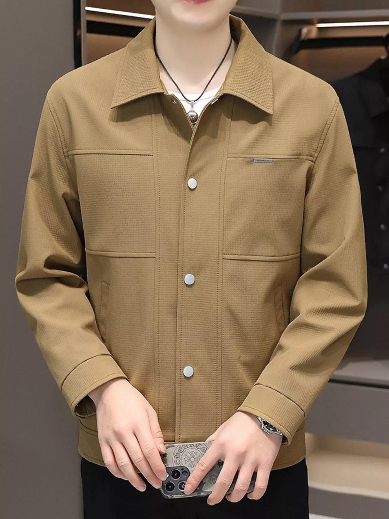 Men's Regular and Plus Size Snap Down Long Sleeve Jacket