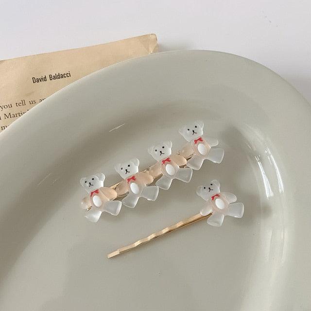 2Pcs/Set New Girls Cute Cartoon Bear Jelly Color Hairpins Sweet Hair Clips Bangs Side Barrette Headband Fashion Hair Accessories For Women