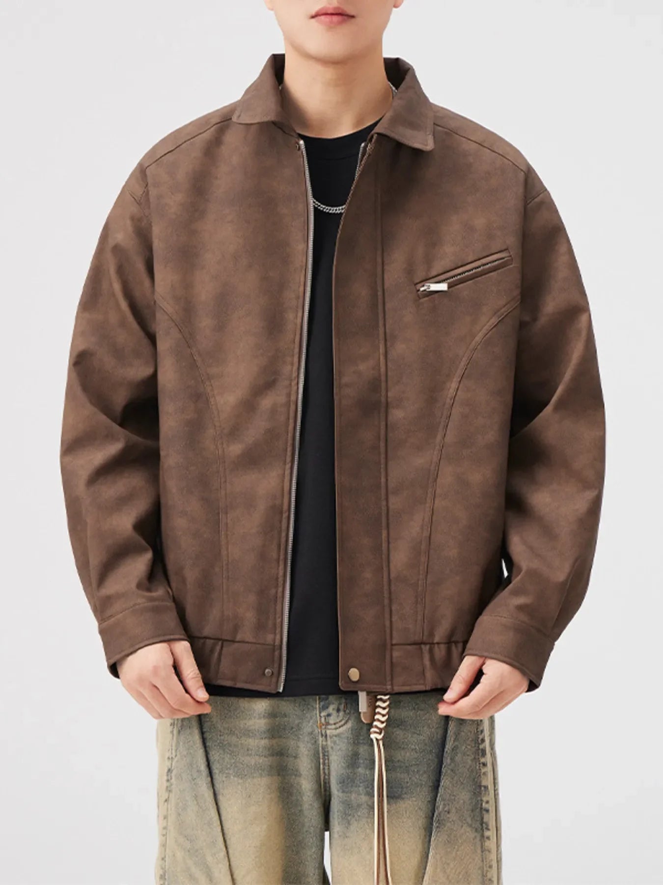 Men's Regular and Plus Size Vintage Style Zip Up Leather Jacket