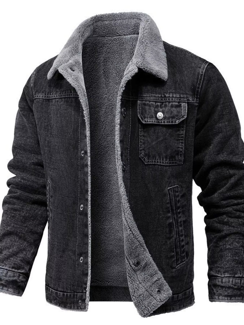 Men's Button Up Sherpa Lined Denim Jacket