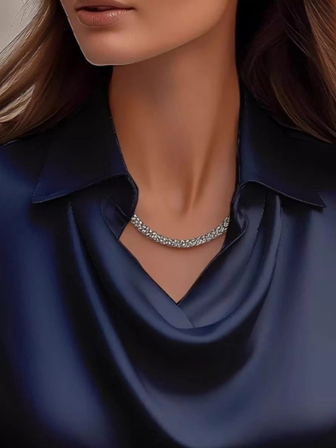 Satin Cowl Neck Long Sleeve Blouse Regular and Plus Size