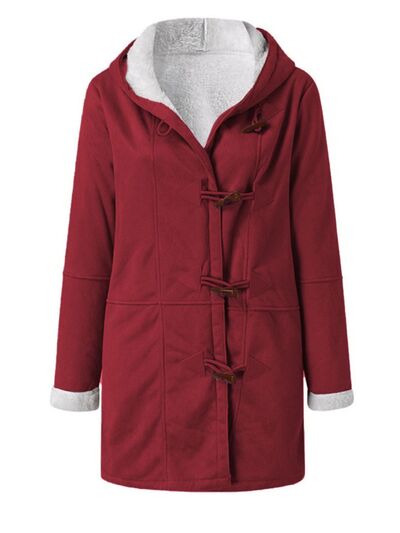 Full Size Pocketed Long Sleeve Hooded Toggle Jacket – Stylish & Functional Outerwear for Women