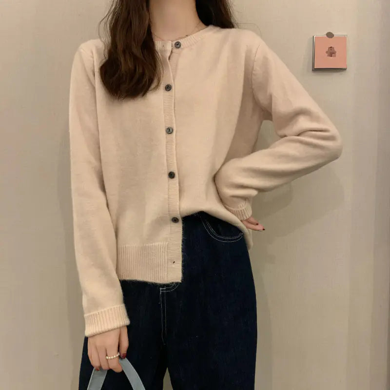 Cashmere Padded Long-Sleeved Sweater Cardigan