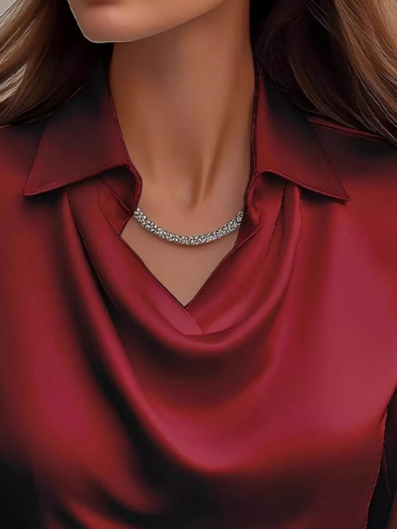 Satin Cowl Neck Long Sleeve Blouse Regular and Plus Size