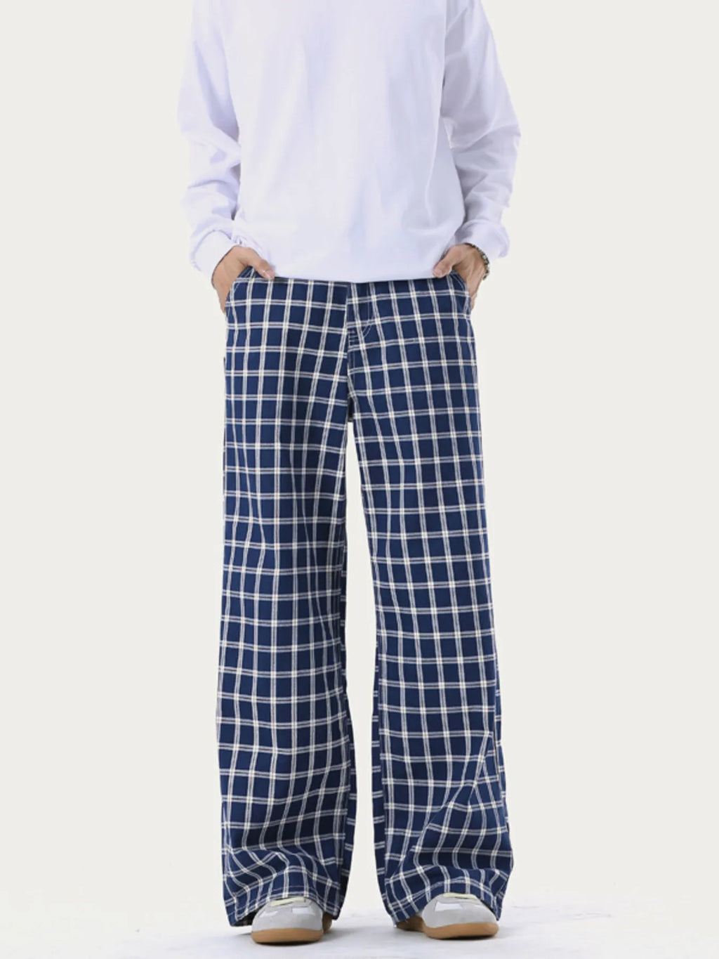 Men's Relaxed Fit Plaid Wide Leg Pants