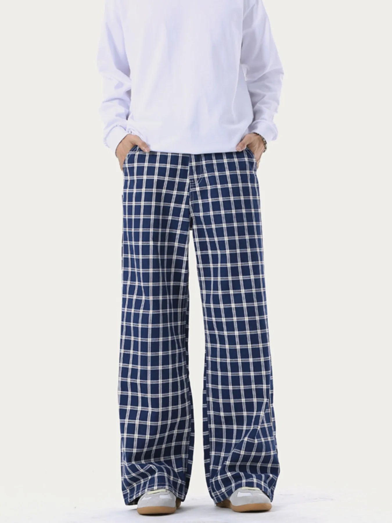 Men's Relaxed Fit Plaid Wide Leg Pants