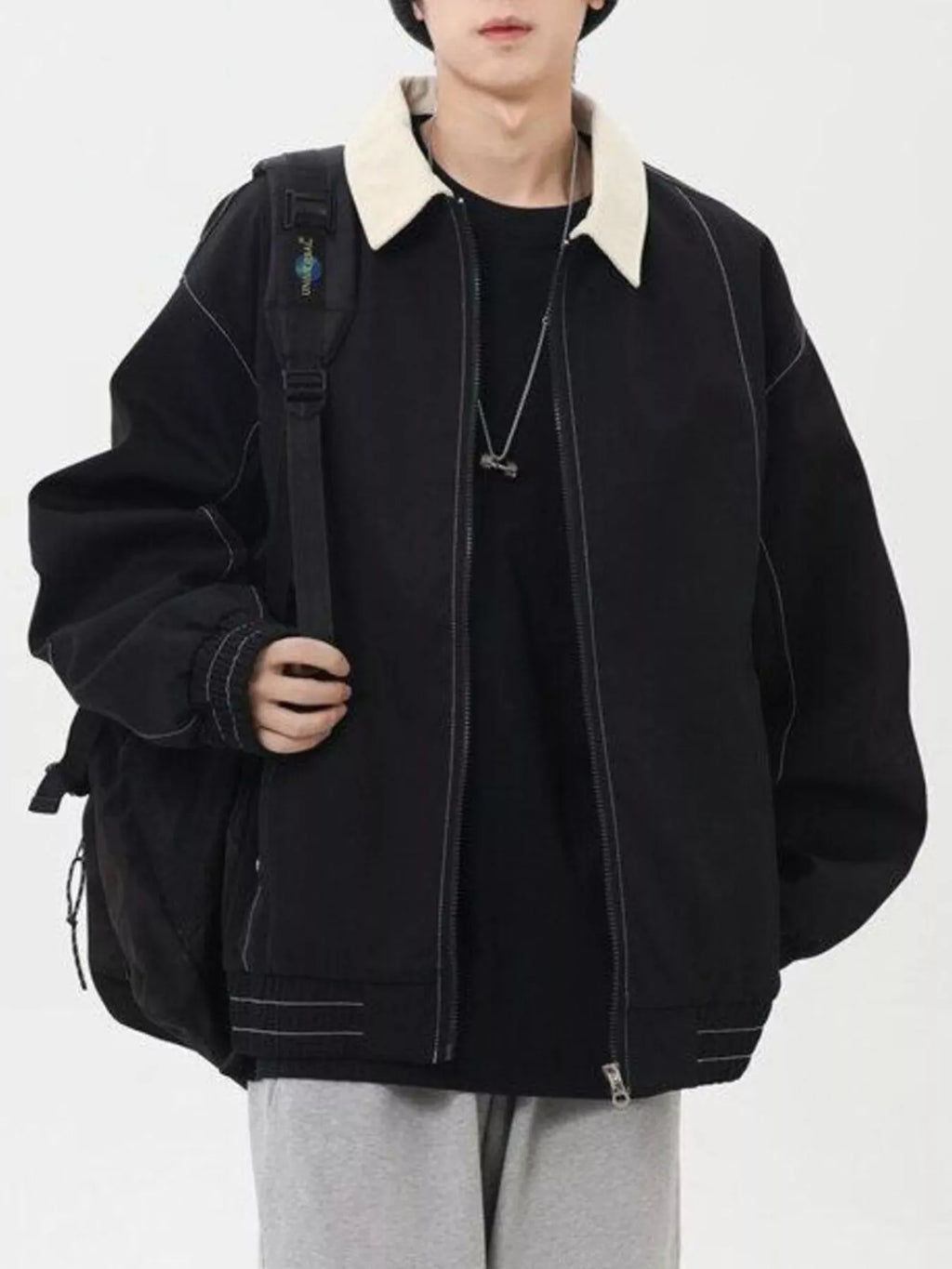 Men's Collared Neck Zip-Up Jacket