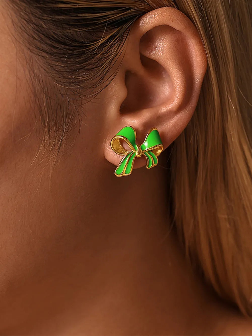 Gold Plated Oil Drip Bow Stud Earrings