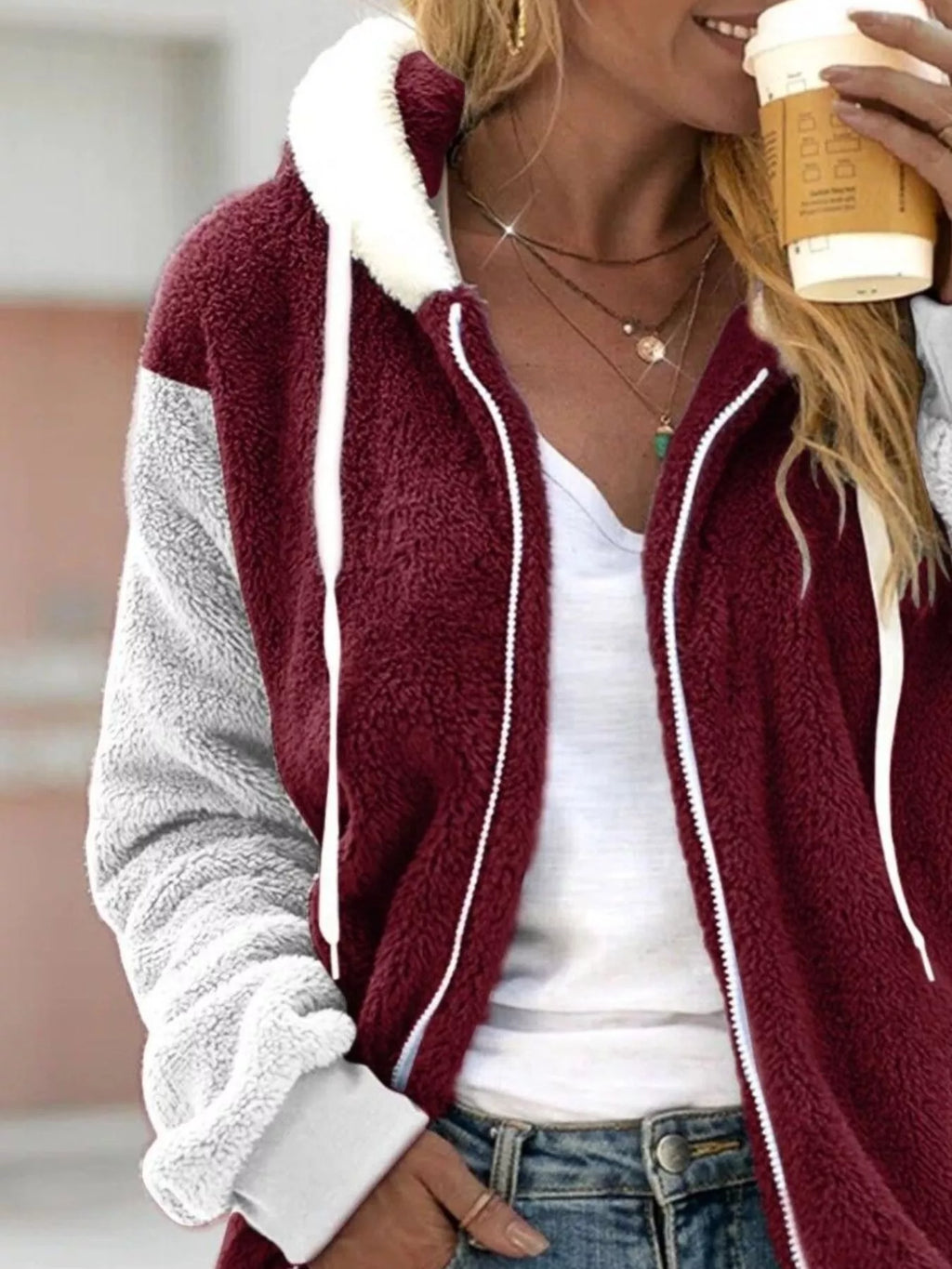 Fleece Zip-Up Hooded Outerwear Regular and Plus Size
