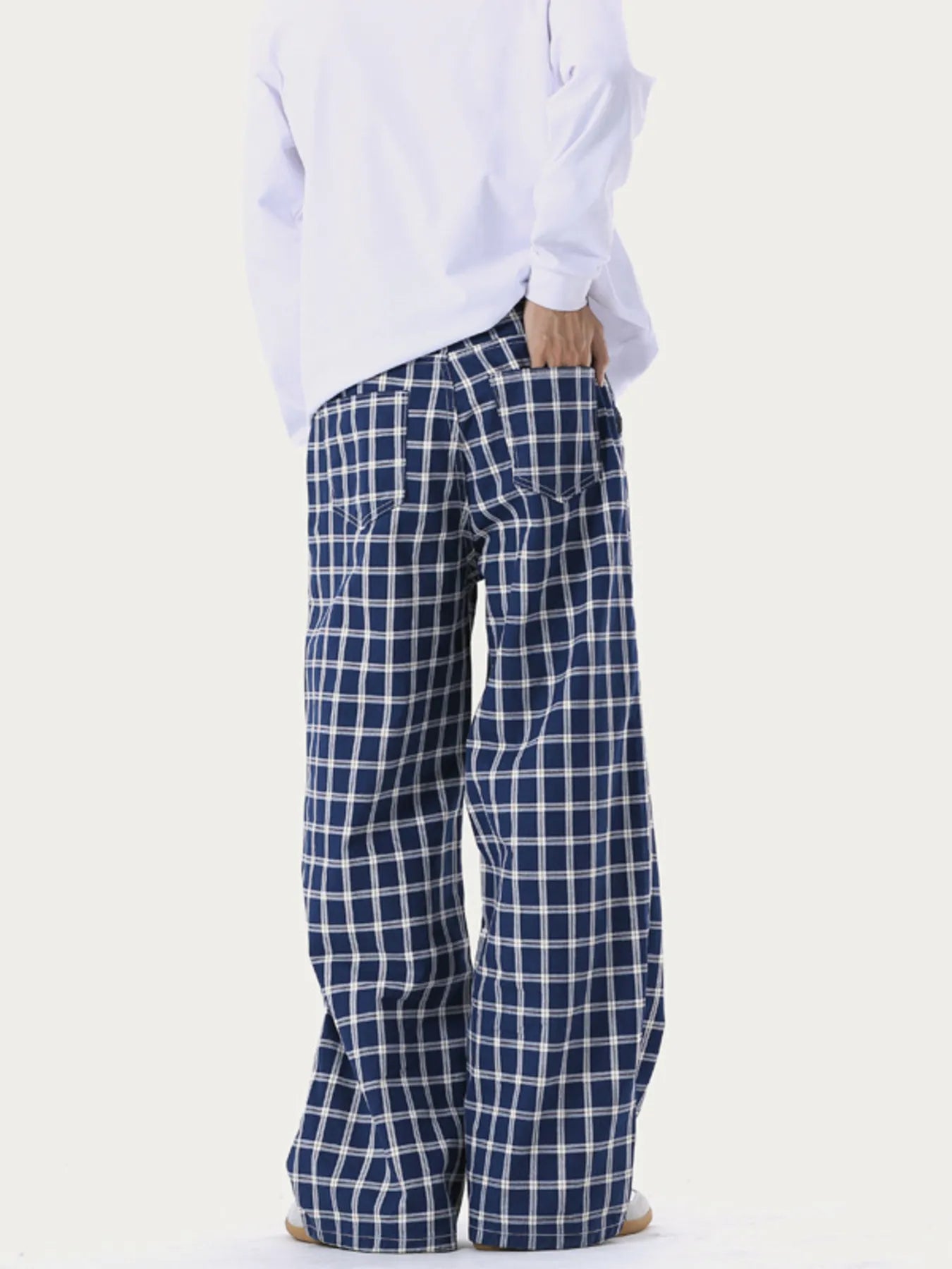 Men's Relaxed Fit Plaid Wide Leg Pants