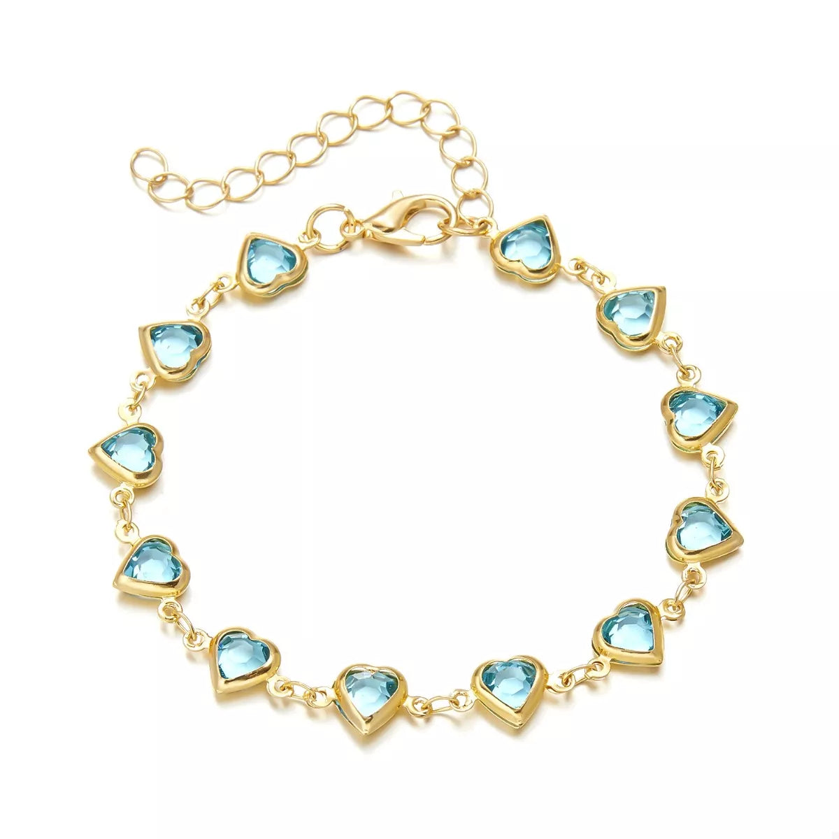 18K Gold-Plated Green Glass Diamond Heart Bracelet