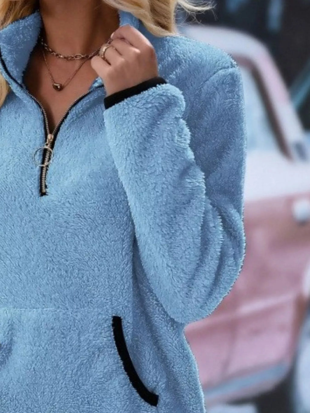 Cozy Fleece Quarter Zip Long Sleeve Sweatshirt Regular and Plus Size