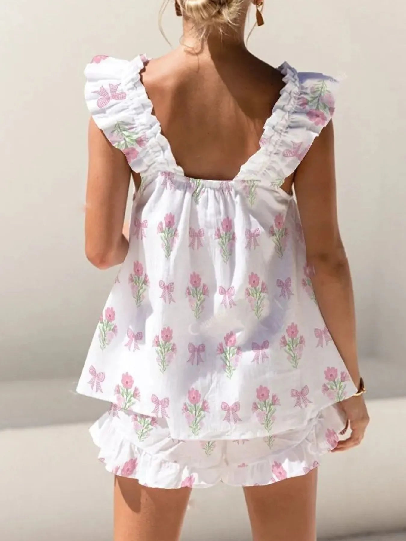 Ruffled Striped Tank and Shorts Set