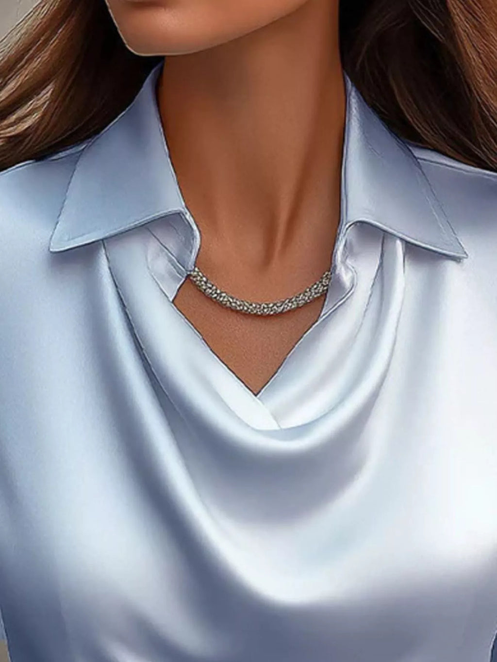 Satin Cowl Neck Long Sleeve Blouse Regular and Plus Size