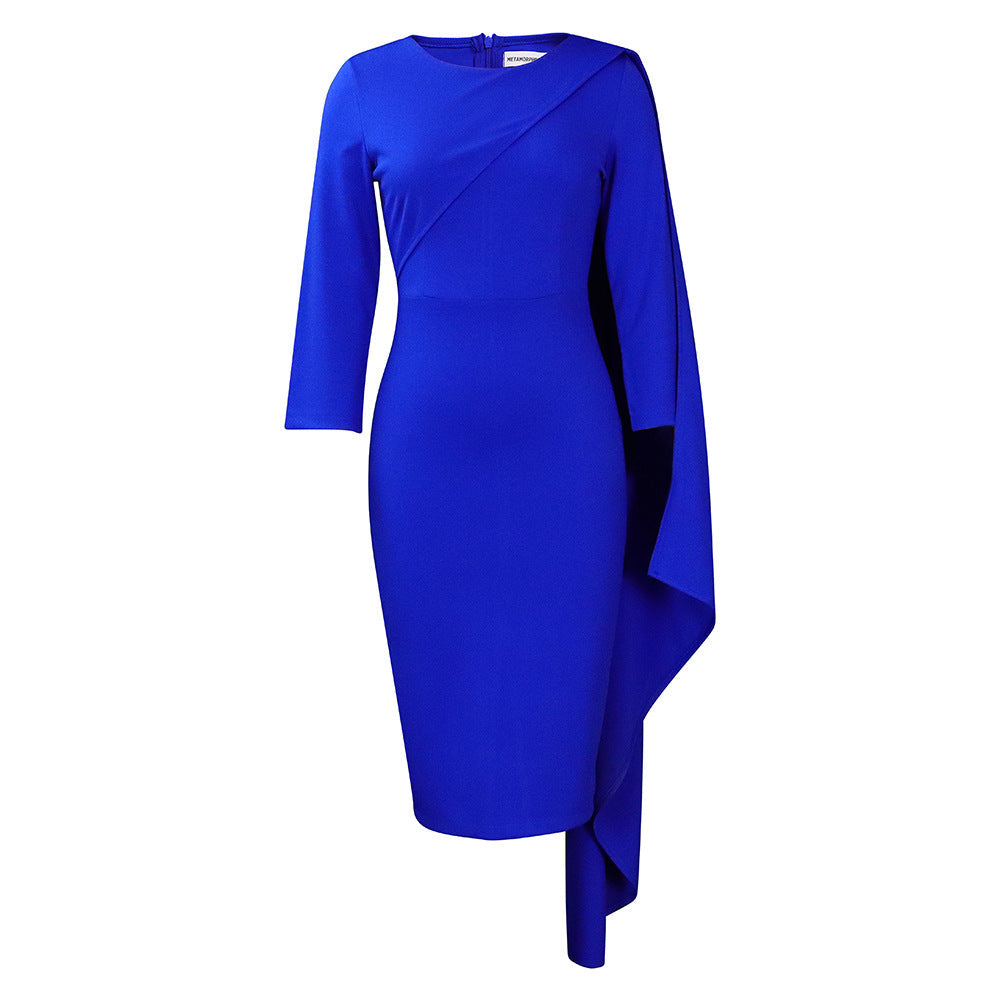 New Temperament Pure Color Ol Package Hip African Plus Size European And American Style Dress
