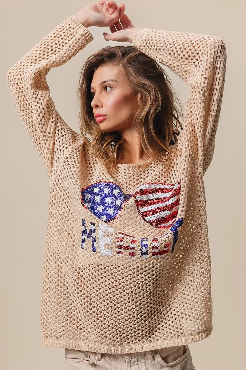 BiBi Sequin American Flag Sunglasses Knit