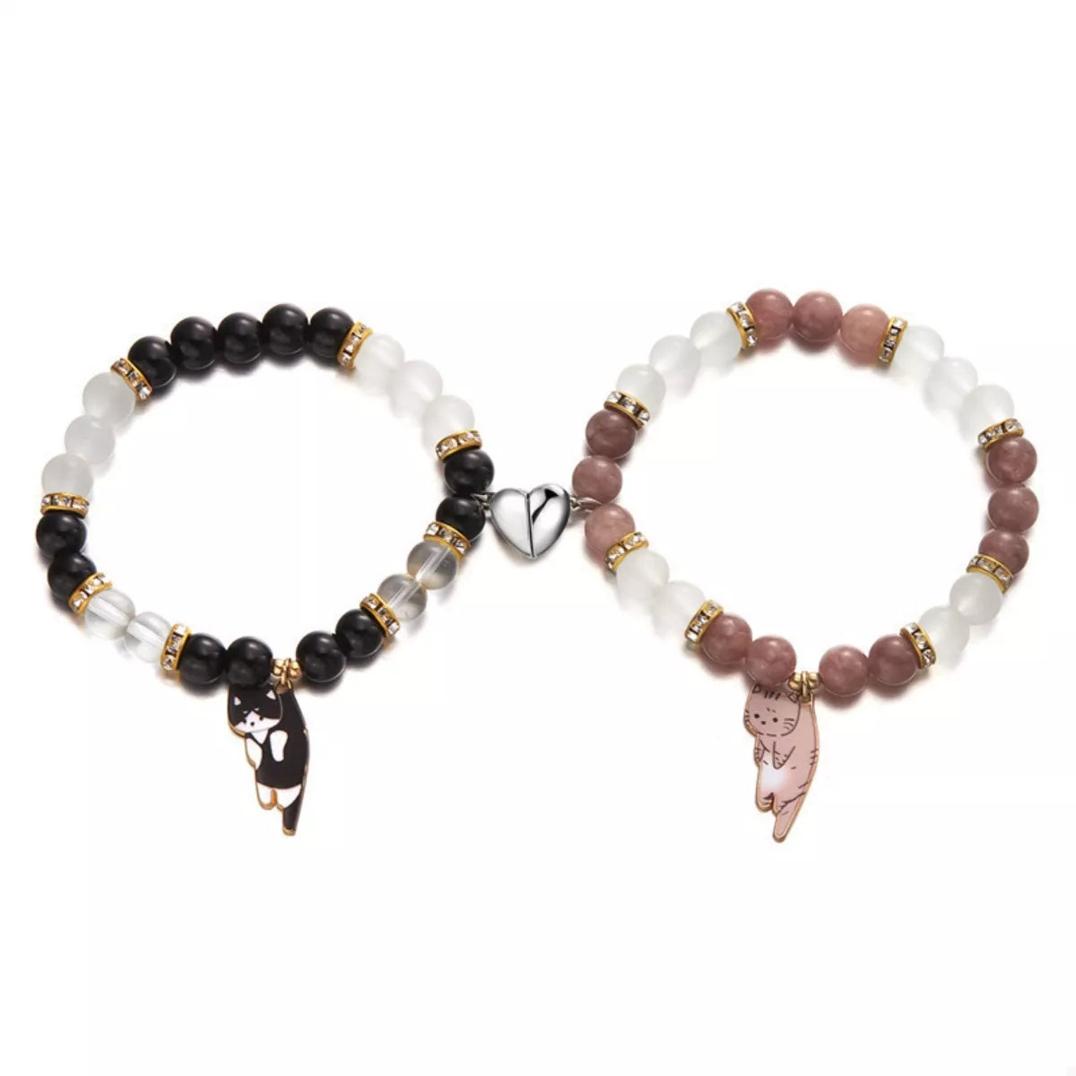 2 Piece Beaded Cat Charm Bracelet