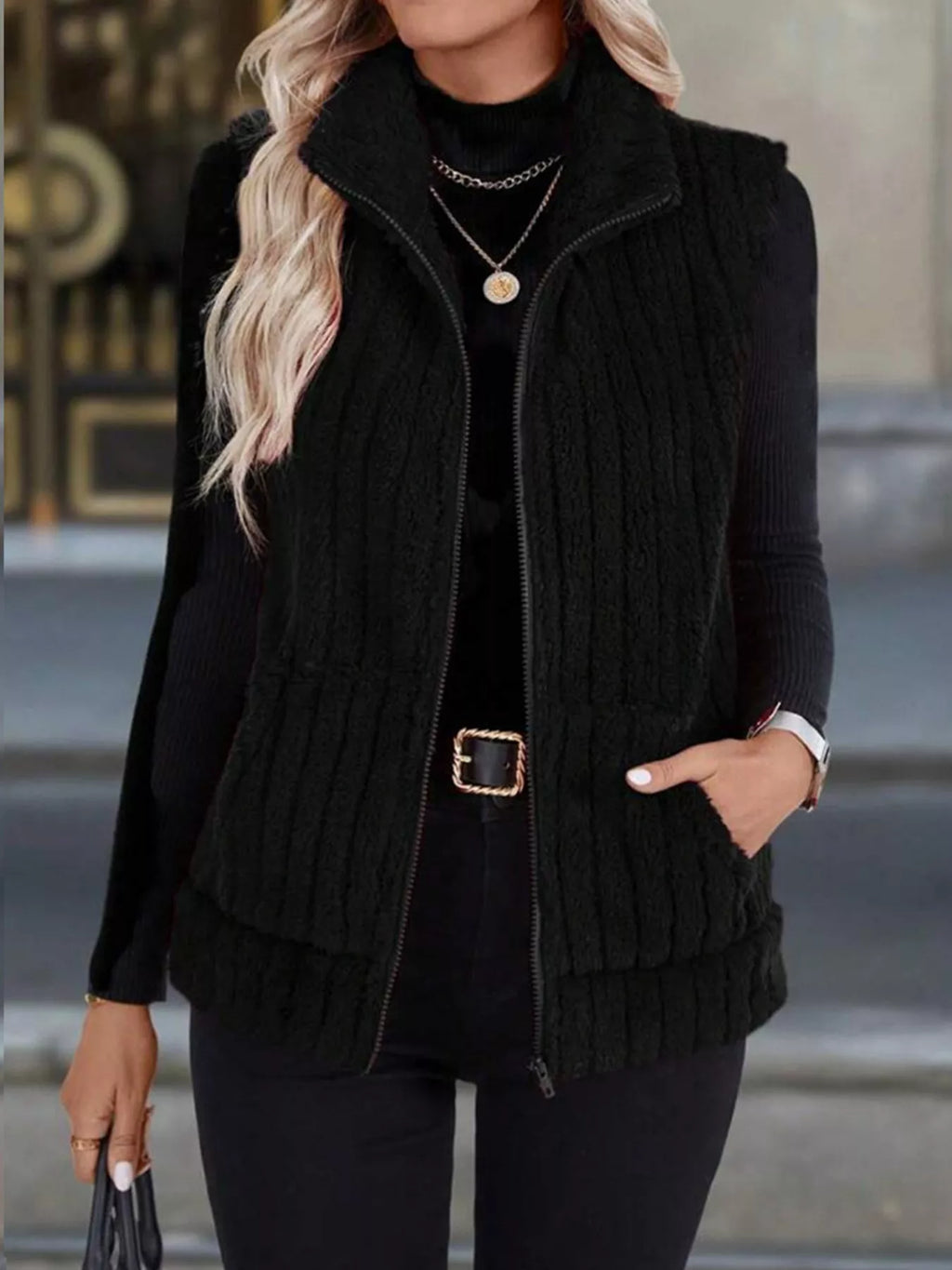 Fleece Zip-Up Vest Coat Regular and Plus Size