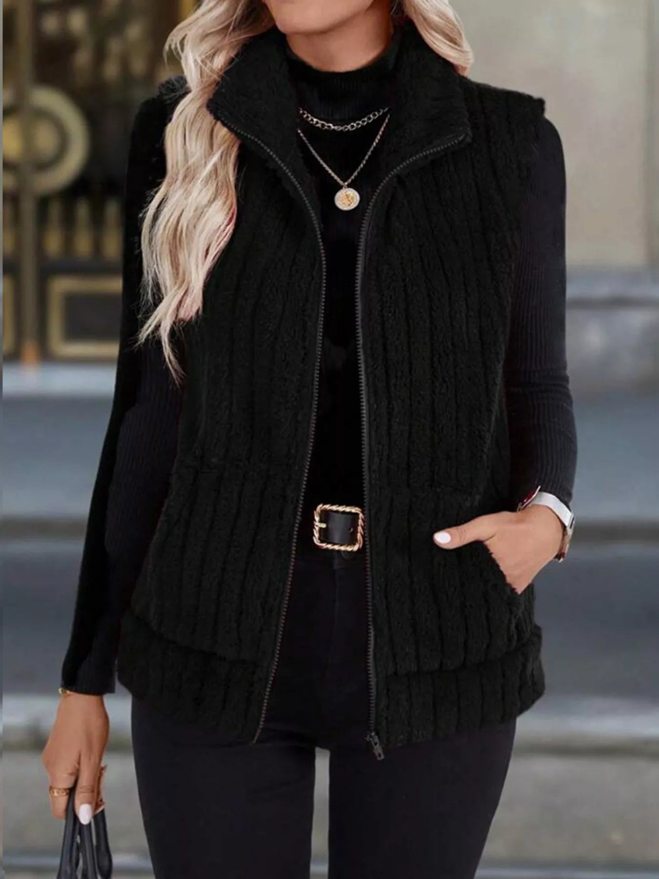 Fleece Zip-Up Vest Coat Regular and Plus Size
