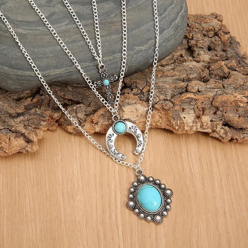 Artificial Turquoise  Three-Layered Necklace