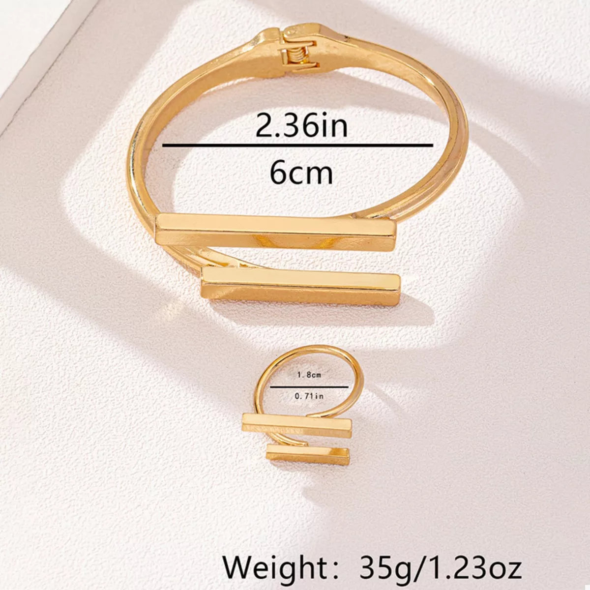 Adjustable 18K Gold-Plated Bar Bracelet and Ring Set