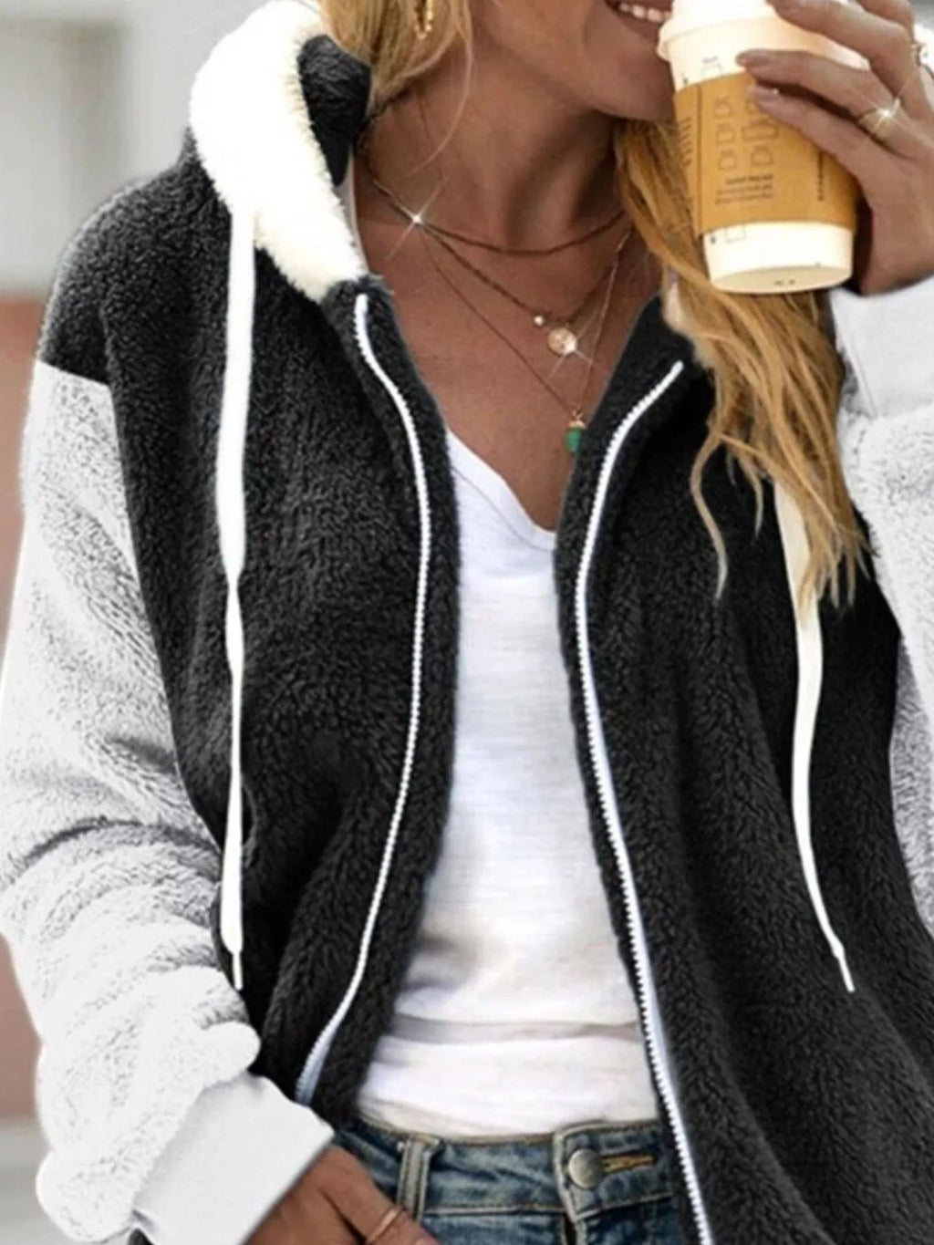 Fleece Zip-Up Hooded Outerwear Regular and Plus Size