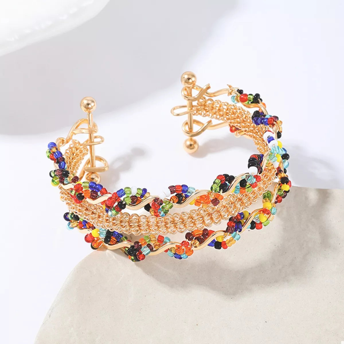 18K Gold-Plated Three Layered Open Bracelet