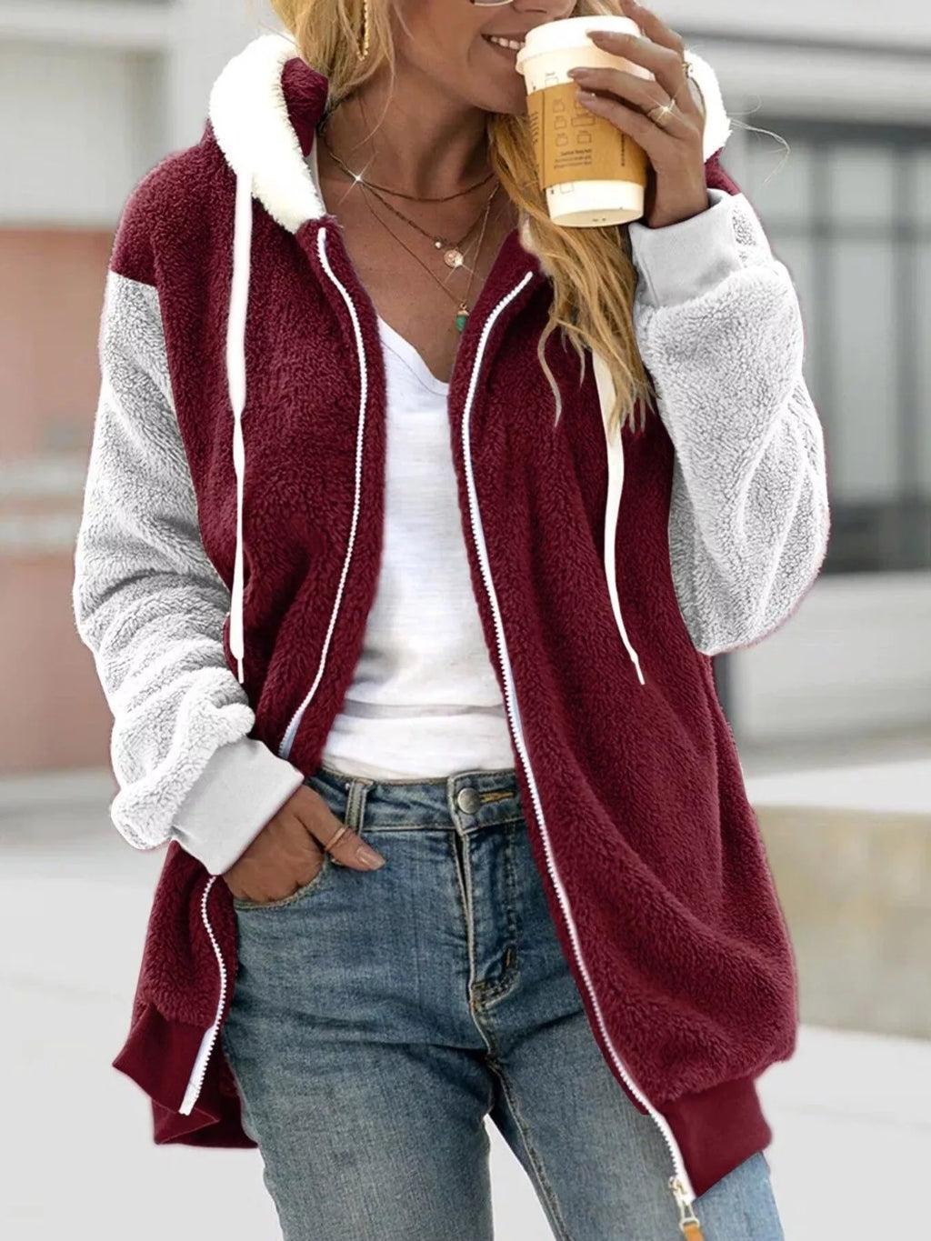 Fleece Zip-Up Hooded Outerwear Regular and Plus Size