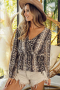 BiBi Snake Skin Woven Crossover Lslv Top